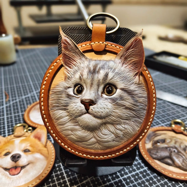 "Forever Paws" Handcrafted Leather Pet 3D Carved Keychain & Bag Charm